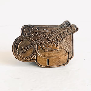 Bluegrass Vintage Gürtelschnalle aus massivem Messing - Banjo, Gitarre, Geige