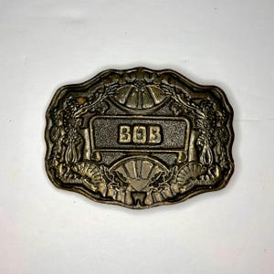 1960&#39;s &quot;BOB&quot; Solid Brass Vintage Belt Buckle Made by Oden in Phillipsburg, New Jersey