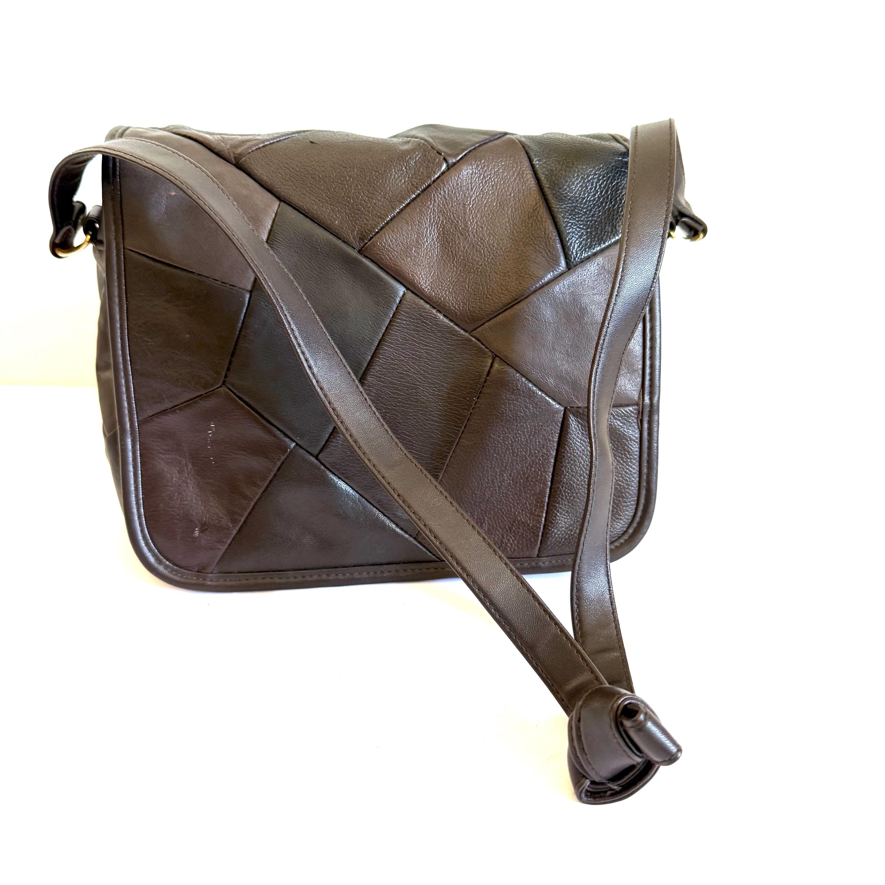 1990's Leather Patchwork Vintage Purse - Brown Shoulder Bag With