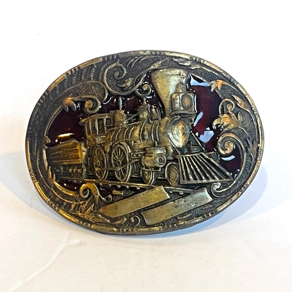 Steam Engine Solid Brass Vintage Belt Buckle - image 1
