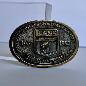1992 “Bass Anglers Sportsman Society 25th Anniversary 1967-1992” Solid Brass Vintage Belt Buckle, Made in USA