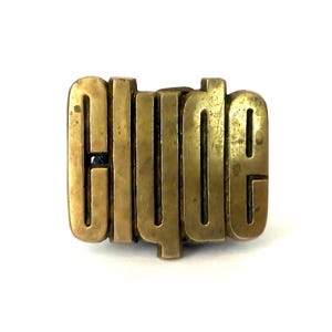 1978 &quot;CLYDE&quot; Solid Brass Vintage Belt Buckle made by Baron Buckle Co., Large Bold Lettering, Design #4405