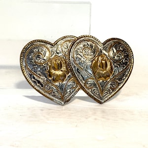 Hearts Western Vintage Belt Buckle - Silver & Gold Tone 