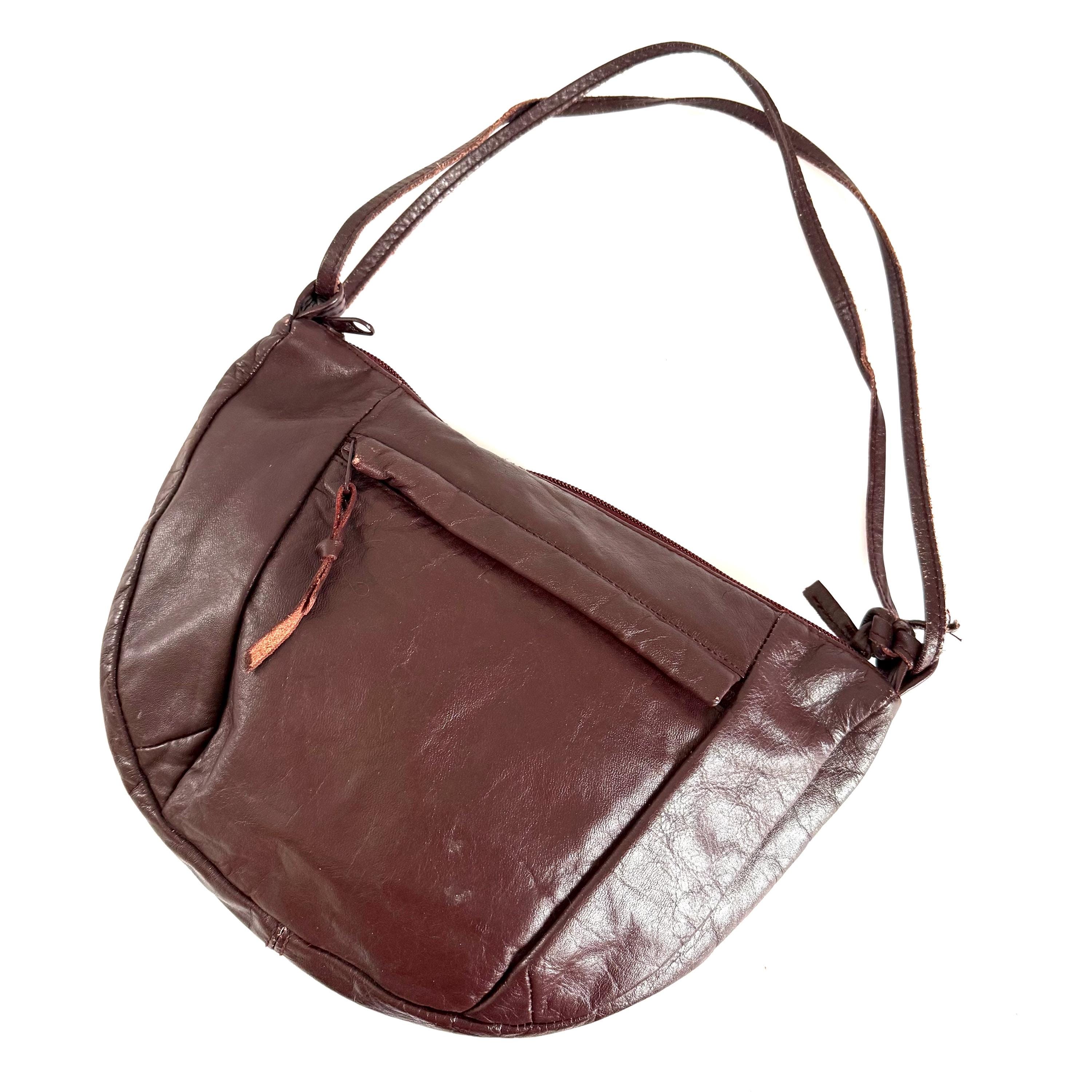 バッグ 1990s EuroVintage - Italian Leather Bag 1990's Genuine Leather Vintage Purse by Toni - Maroon Shoulder Bag