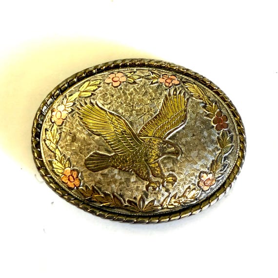Eagle Vintage Belt Buckle - Golden Eagle on Silver Tone  display picture 3