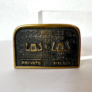 1978 “Private Pilot” Solid Brass Vintage Belt Buckle by BTS, Made in USA