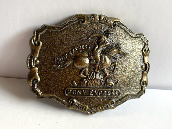 Pony Express Vintage Brass Belt Buckle Etsy UK