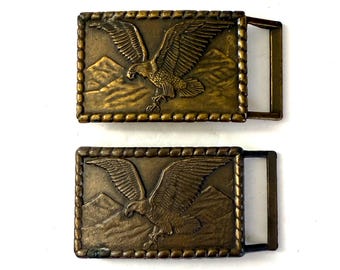 Set of 2 Eagle Solid Brass Vintage Belt Buckles