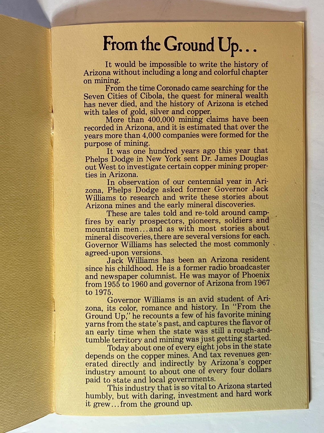 1981 "From the Ground Up: Stories of Arizona's Mines and Early Mineral Discoveries" Vintage Book by Governor Jack Williams, foto 3 de 4