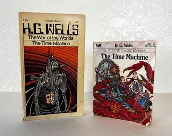 1961 & 1987 The War of the Worlds, and The Time Machine, Set of 2 Vintage Books by H.G. Wells
