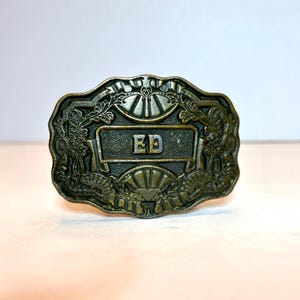 1960&#39;s &quot;ED&quot; Solid Brass Vintage Belt Buckle Made by Oden in Phillipsburg, New Jersey