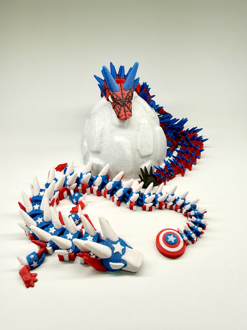 Dragón articulado inspirado en el Capitán América, juguete antiestrés de superhéroe impreso en 3D, regalo flexible para fans de Marvel, decoración de escritorio de los Vengadores imagen 11