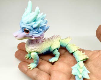 Dragón articulado impreso en 3D/Juguete antiestrés articulado/Criatura mítica con degradado de color/Decoración de escritorio de PLA ecológica/Regalo de fantasía para jugadores y niños