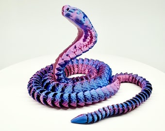 Articulated 3D Printed Cobra Snake | Flexible Fidget Toy | Eco-Friendly PLA Stress Relief Desk Decor | Poseable Reptile Gift (Mini/Large)