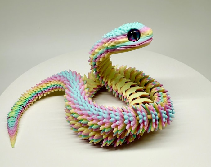 Articulated 3D Printed Flexible Snake Fidget Toy | Dazzling Iridescent PLA Posable Desk Decor | Stress Relief Wearable Unique Gift