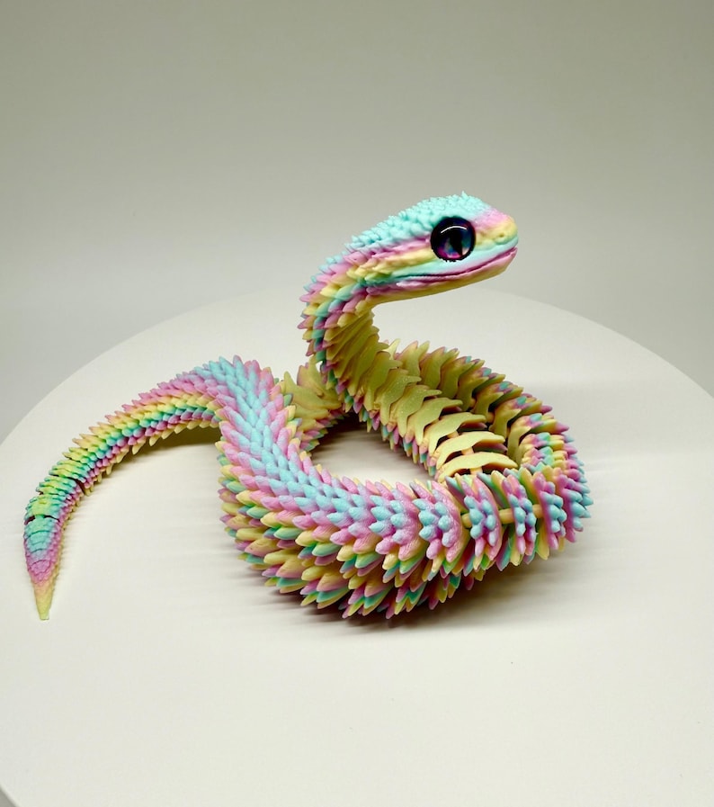 Articulated 3D Printed Flexible Snake Fidget Toy | Dazzling Iridescent PLA Posable Desk Decor | Stress Relief Wearable Unique Gift image 1