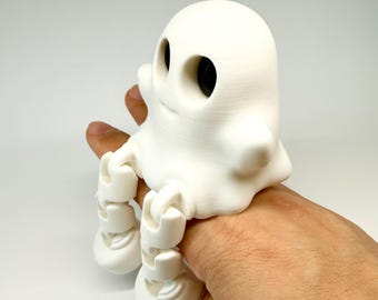 Figura articulada de fantasma, posable para estantería, adorable y espeluznante decoración de Halloween, figura de escritorio impresa en 3D, estatua minimalista de fantasma, juguete antiestrés