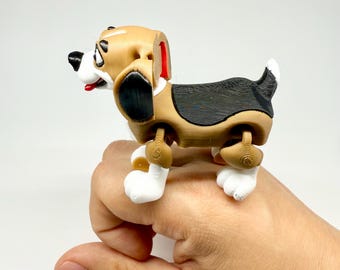 Cute Articulated Beagle Figurine | 3D Printed Poseable Dog Desk Pet | Tricolor Puppy Lover Gift & Fidget Toy