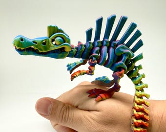 Articulated Spinosaurus Fidget Toy, Rainbow Dinosaur Skeleton, 3D Printed Desk Pet, Sensory ADHD Stress Relief Toy, Dino Lover Gift