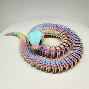 Articulated 3D Printed Flexible Snake Fidget Toy | Dazzling Iridescent PLA Posable Desk Decor | Stress Relief Wearable Unique Gift image 9