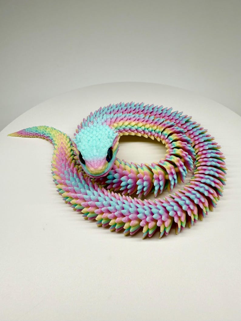 Articulated 3D Printed Flexible Snake Fidget Toy | Dazzling Iridescent PLA Posable Desk Decor | Stress Relief Wearable Unique Gift image 9