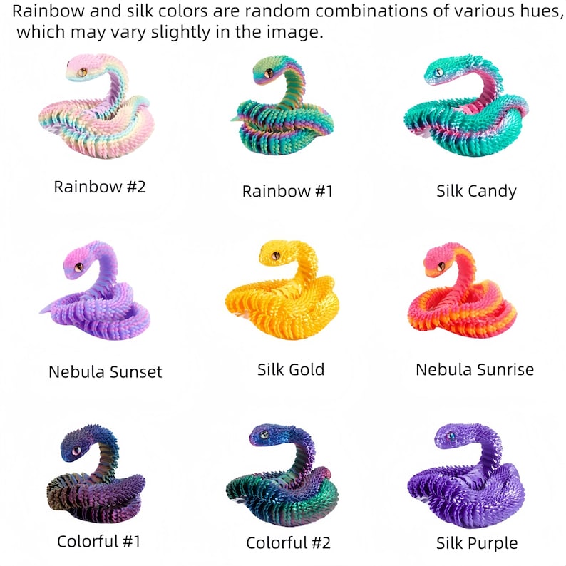Articulated 3D Printed Flexible Snake Fidget Toy | Dazzling Iridescent PLA Posable Desk Decor | Stress Relief Wearable Unique Gift image 2