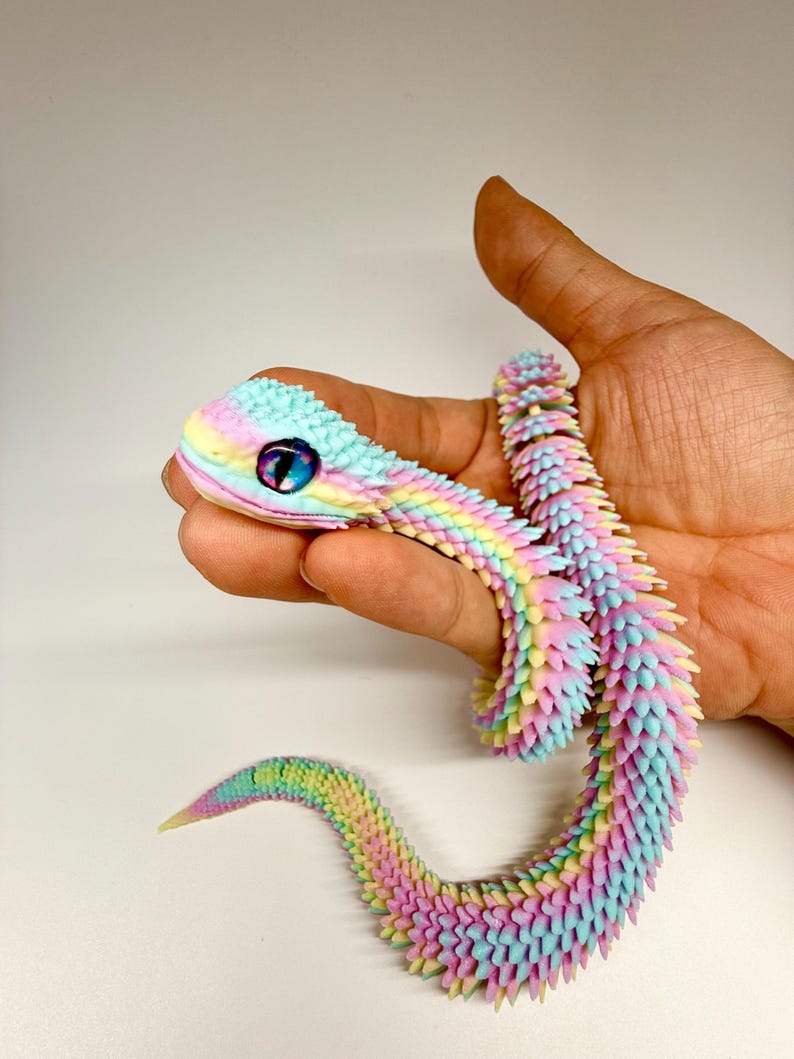 Articulated 3D Printed Flexible Snake Fidget Toy | Dazzling Iridescent PLA Posable Desk Decor | Stress Relief Wearable Unique Gift image 7