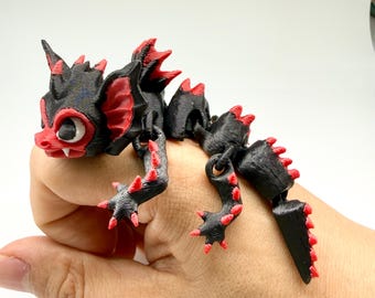 Juguete articulado de dragón vampiro, dragón murciélago negro y rojo impreso en 3D, mascota gótica de escritorio, figura de criatura fantástica, juguete antiestrés