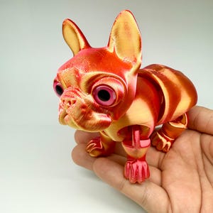 Jouet anti-stress articulé en forme de bouledogue français imprimé en 3D | Décoration de bureau flexible et articulée | Cadeau unique et écologique pour les amoureux des animaux |
