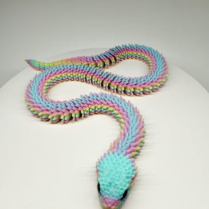 Articulated 3D Printed Flexible Snake Fidget Toy | Dazzling Iridescent PLA Posable Desk Decor | Stress Relief Wearable Unique Gift image 8