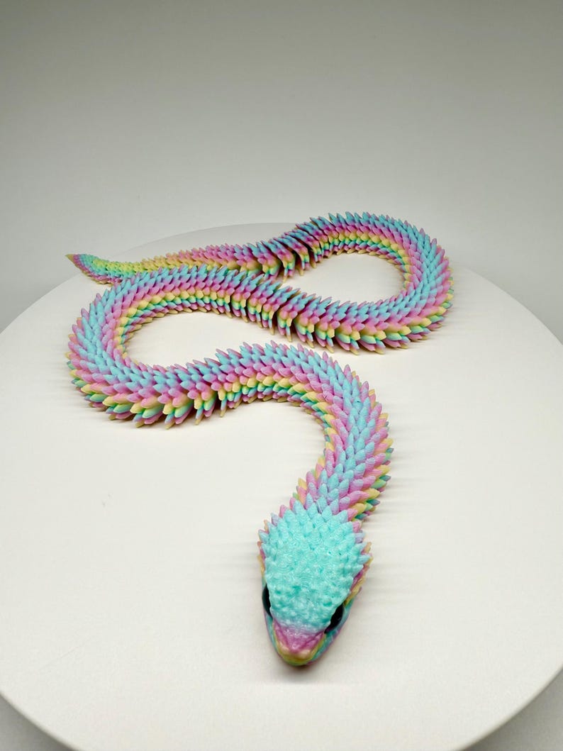 Articulated 3D Printed Flexible Snake Fidget Toy | Dazzling Iridescent PLA Posable Desk Decor | Stress Relief Wearable Unique Gift image 8