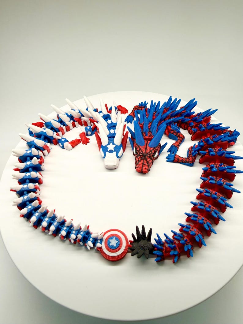Dragón articulado inspirado en el Capitán América, juguete antiestrés de superhéroe impreso en 3D, regalo flexible para fans de Marvel, decoración de escritorio de los Vengadores imagen 13
