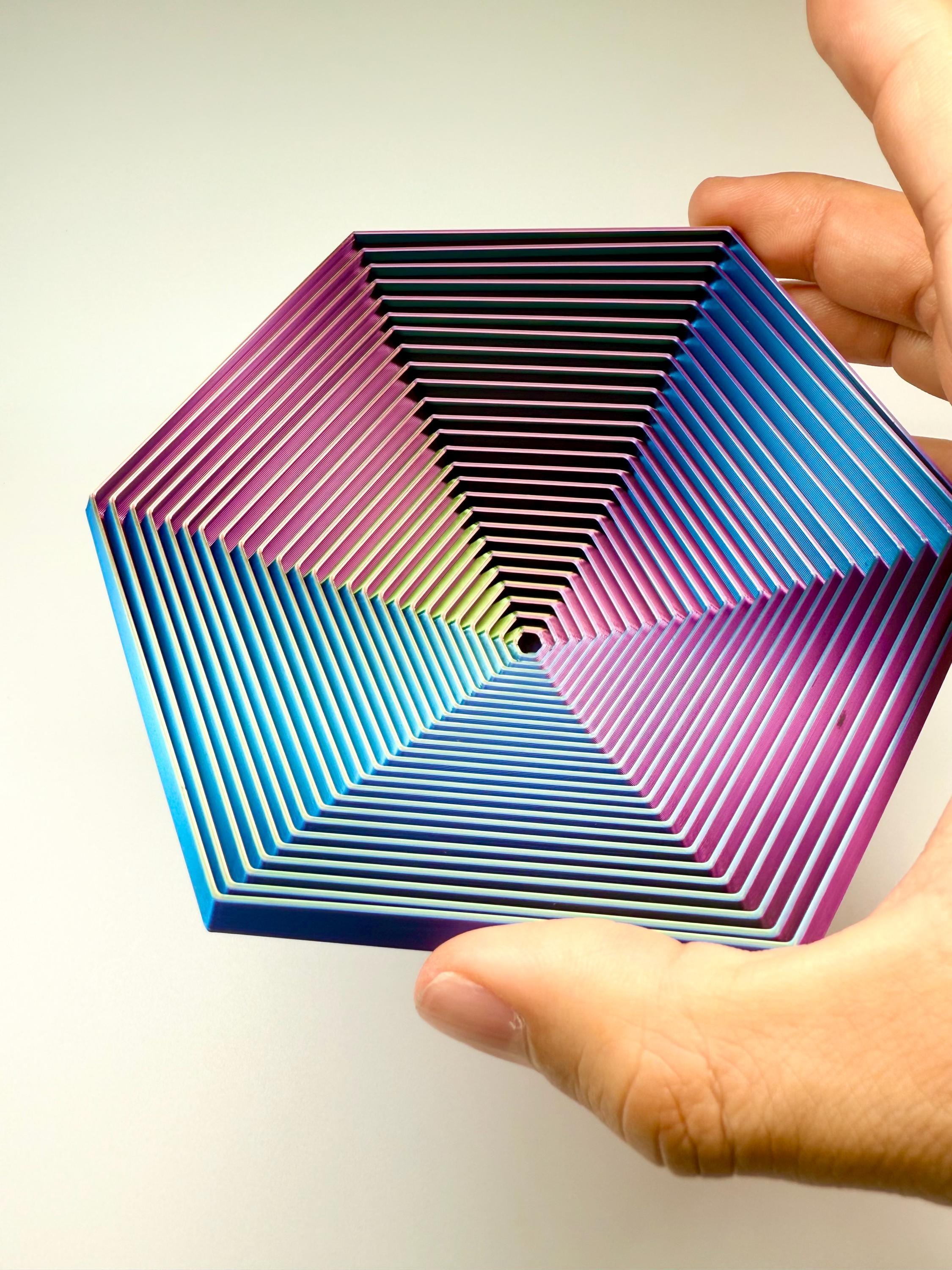 Heagonal Fidget 3D Printed Hexagonal Fidget Toy | Spiral Optical Illusion Stress Relief ...