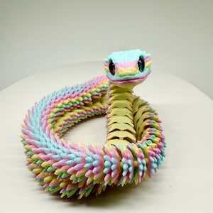 Articulated 3D Printed Flexible Snake Fidget Toy | Dazzling Iridescent PLA Posable Desk Decor | Stress Relief Wearable Unique Gift image 4