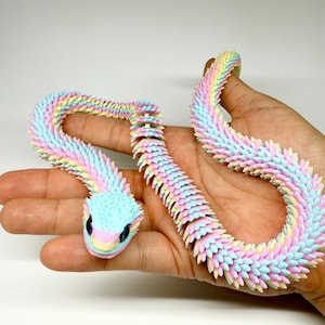 Articulated 3D Printed Flexible Snake Fidget Toy | Dazzling Iridescent PLA Posable Desk Decor | Stress Relief Wearable Unique Gift image 6
