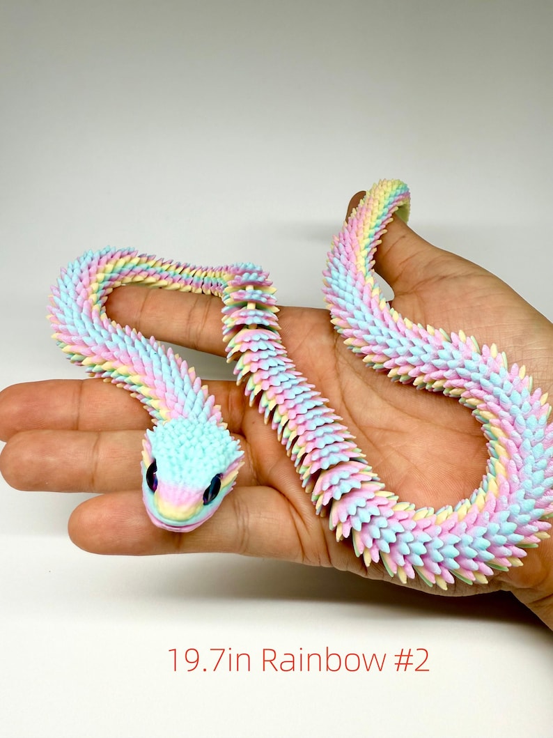 Articulated 3D Printed Flexible Snake Fidget Toy | Dazzling Iridescent PLA Posable Desk Decor | Stress Relief Wearable Unique Gift image 6