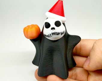 Spooky Christmas Ghost Figure - Halloween Santa Ghost with Pumpkin - Creepy Cute Holiday Decor - Gothmas Gift - 3D Printed Desk Toy