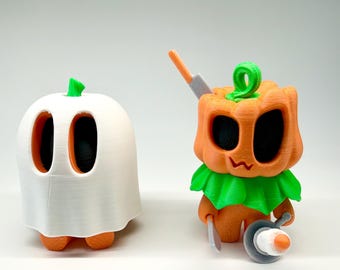 3D Printed Pumpkin Ghost Fidget Toy, 2-in-1 Halloween Desk Decor, Cute Spooky Ghost with Removable Cloak, Fall Autumn Figurine Gift
