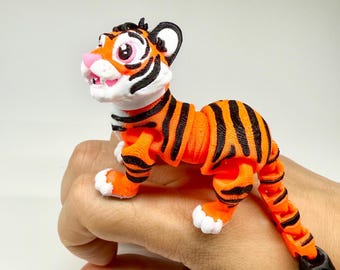 Gearticuleerd, 3D-geprint, flexibel tijger-fidgetspeelgoed | Beweegbaar, milieuvriendelijk PLA-bureaudecoratie | Uniek verzamelbaar dierenfiguur als stressverlichter