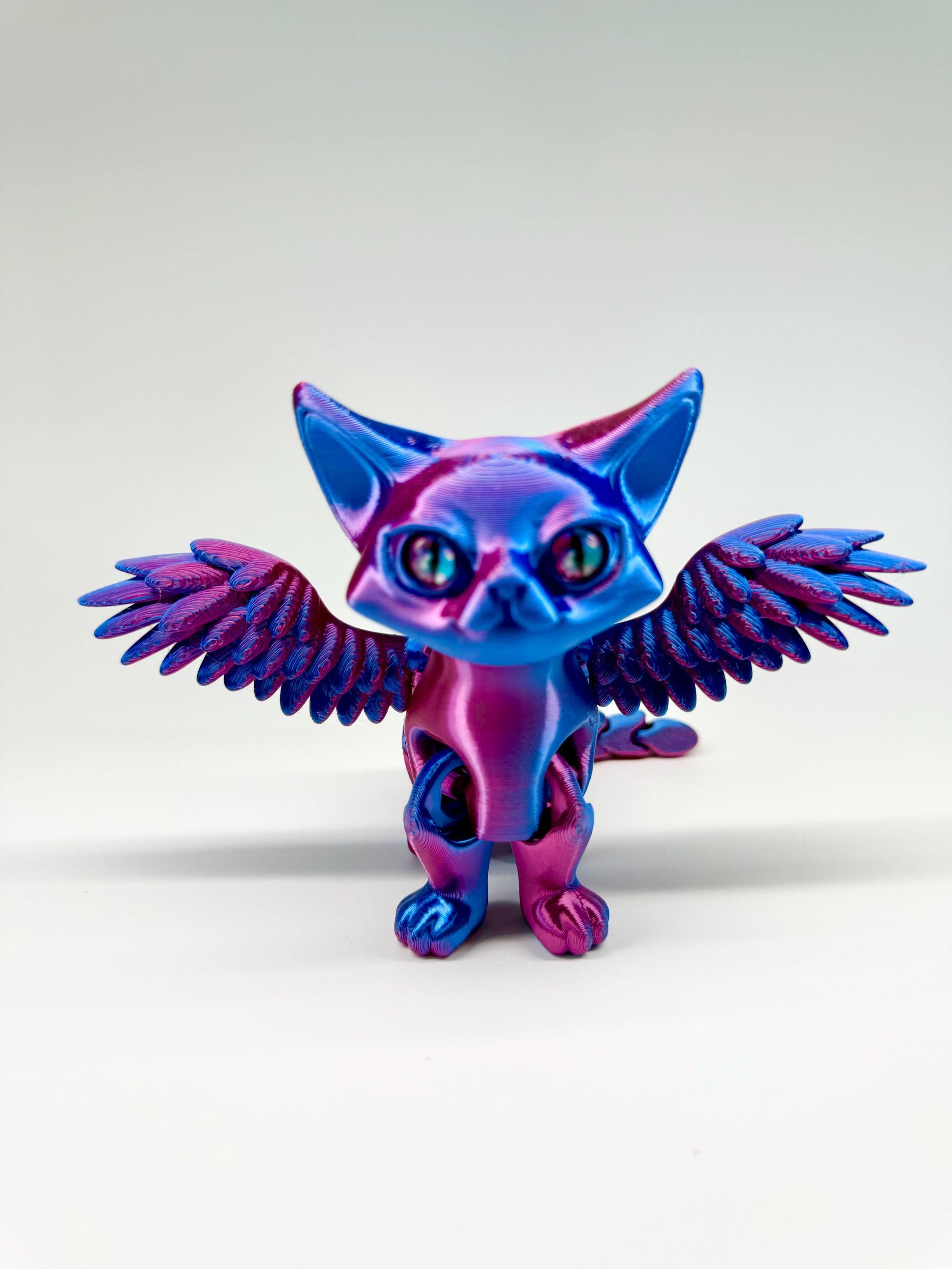 Articulated Angel Cat | 3D Printed Fidget Toy | Winged Fantasy 