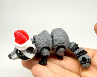 Gearticuleerd kerstwasbeer-speelgoed om mee te friemelen - Kerstman-pruikpanda-figuur - Grappig 3D-geprint kerstcadeau - Leuk dierenfiguurtje voor in de kerstsok