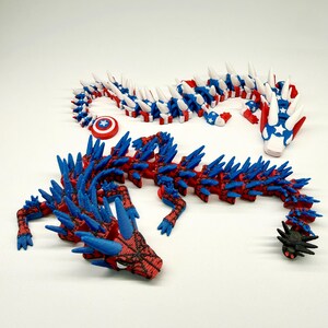 Dragón articulado inspirado en el Capitán América, juguete antiestrés de superhéroe impreso en 3D, regalo flexible para fans de Marvel, decoración de escritorio de los Vengadores imagen 12