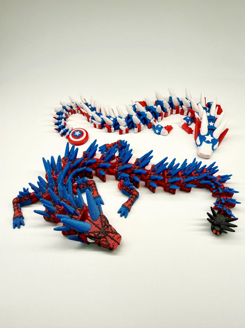 Dragón articulado inspirado en el Capitán América, juguete antiestrés de superhéroe impreso en 3D, regalo flexible para fans de Marvel, decoración de escritorio de los Vengadores imagen 12