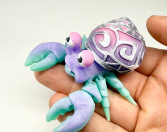 Articulated Hermit Crab Fidget Toy | Glow in the Dark 3D Printed Sensory Toy | Cute Ocean Desk Pet | Stress Relief Gift for Kids & Adults