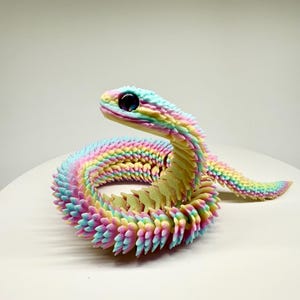 Articulated 3D Printed Flexible Snake Fidget Toy | Dazzling Iridescent PLA Posable Desk Decor | Stress Relief Wearable Unique Gift image 5