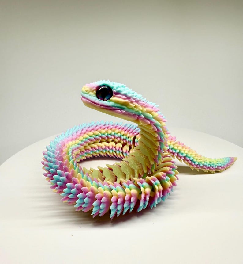 Articulated 3D Printed Flexible Snake Fidget Toy | Dazzling Iridescent PLA Posable Desk Decor | Stress Relief Wearable Unique Gift image 5