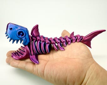 Articulated Shark Skeleton Fidget Toy | Flexible 3D Printed PLA Marine Desk Toy | Unique Stress Relief Gift for Adults & Kids|Vibrant Colors