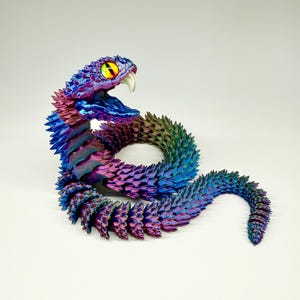 3D Printed Poseable Snake Fidget Toy |Articulated Serpent Dragon Figurine |  Custom Color & Size | Iridescent Fantasy Creature Desk Decor