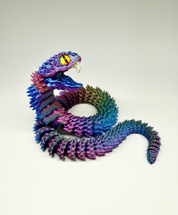 3D Printed Poseable Snake Fidget Toy |Articulated Serpent Dragon Figurine |  Custom Color & Size | Iridescent Fantasy Creature Desk Decor