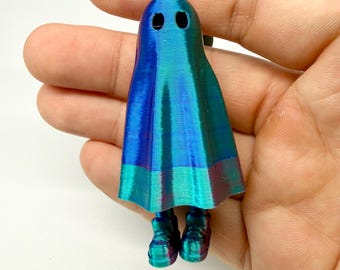 Cute Ghost Keychain | Glow in the Dark 3D Printed Charm | Articulated Leggy Ghost | Spooky Halloween Gift | Car Rearview Mirror Accessory